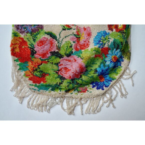 Antique Edwardian Glass Bead Flower Roses Purse Silver Cherub Frame Czech? - Picture 13 of 15